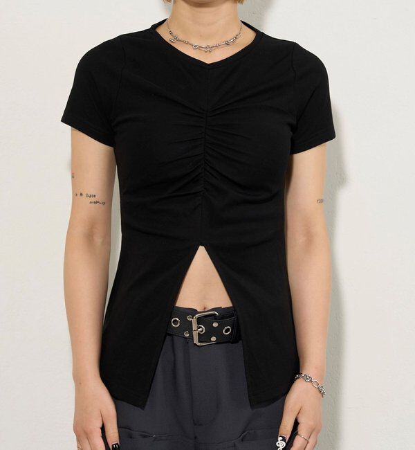  「ギャザースリットTEE」|Tシャツ・カットソー|