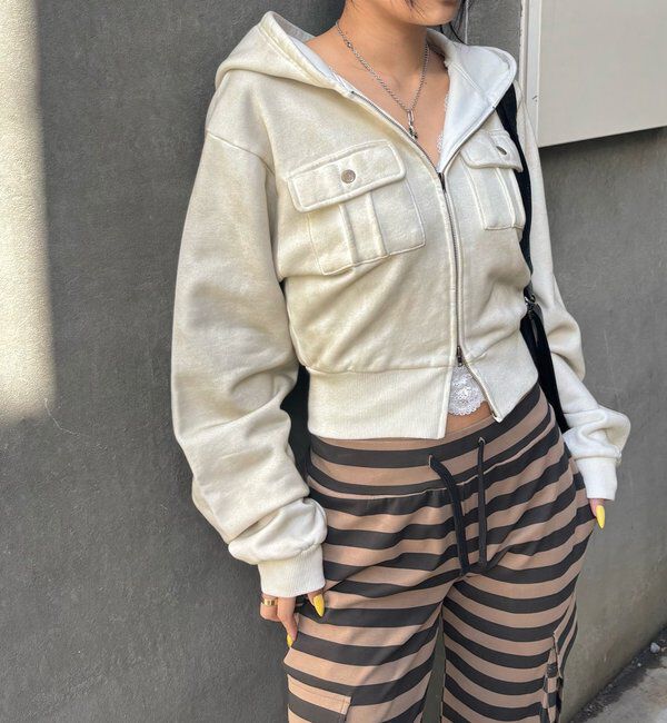  「フラップショートジップフーディ」|パーカー|