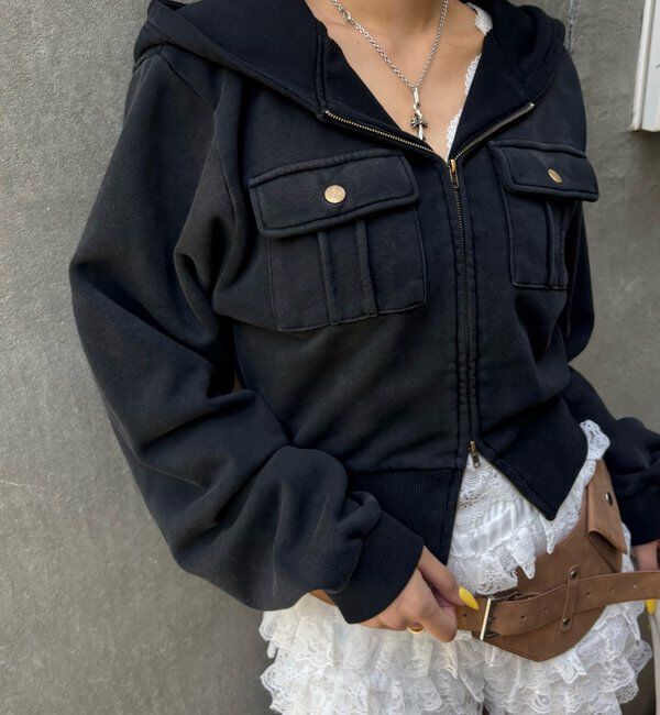  「フラップショートジップフーディ」|パーカー|