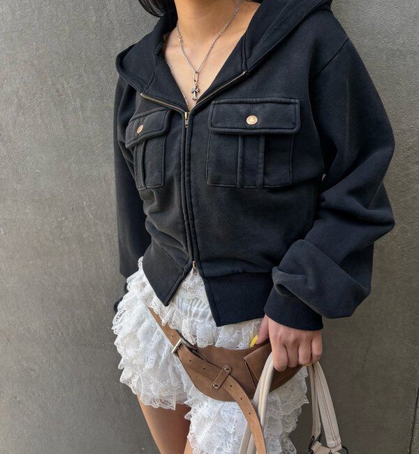  「フラップショートジップフーディ」|パーカー|