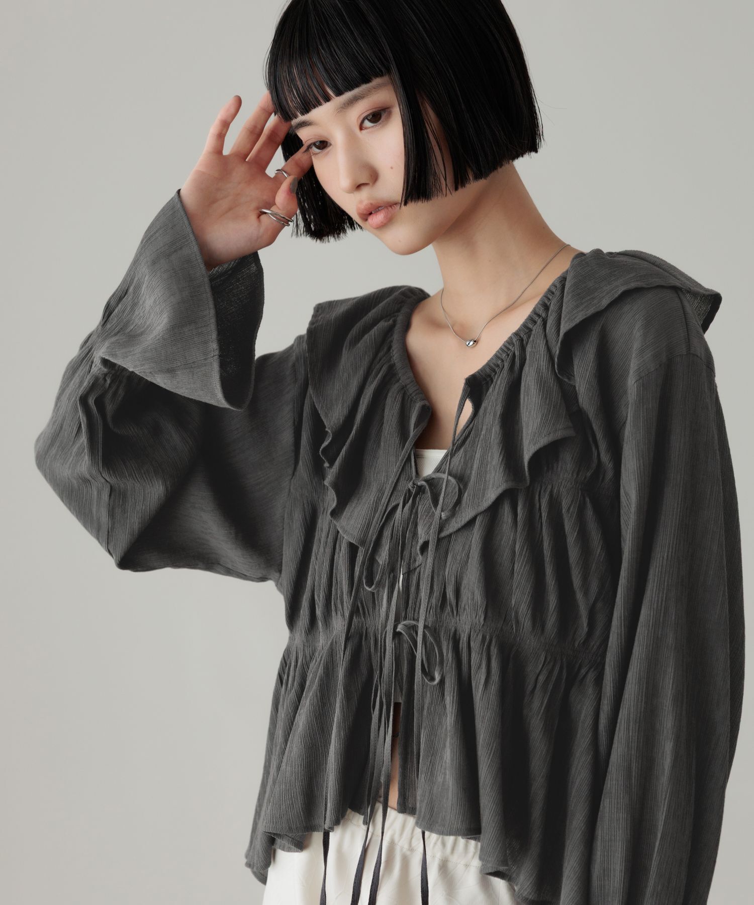 LOWRYS FARM「ヨウリュウシャーリングフリルブラウス」|シャツ・ブラウス|GRY9