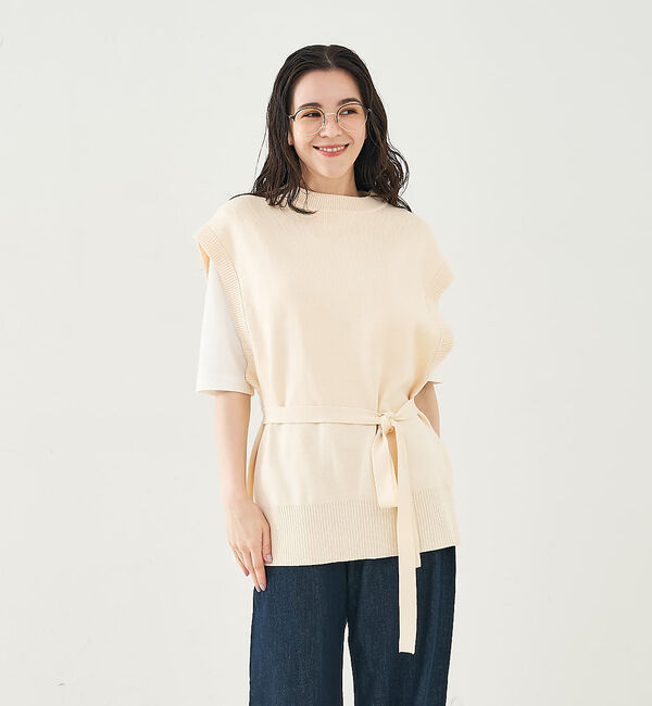 collex「ベルト付バックスリットニットベスト」|ベスト・ジレ|