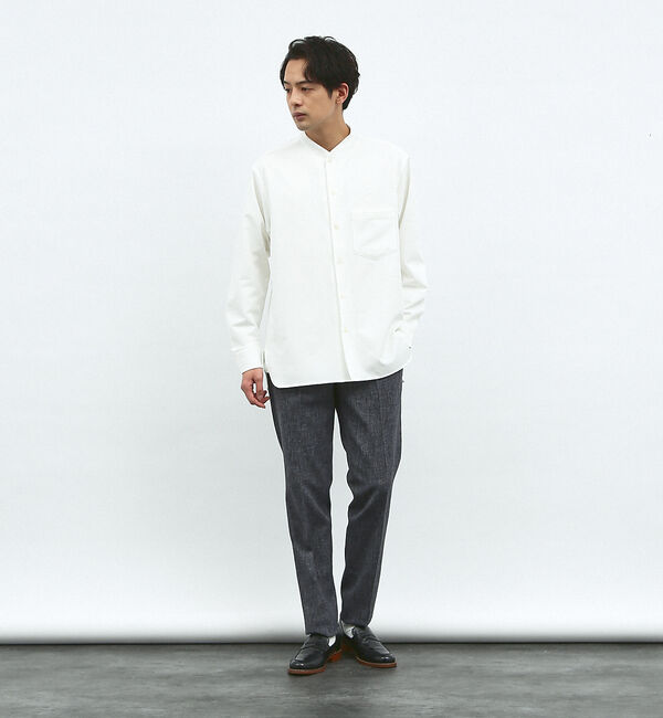 ABAHOUSE「【変形襟】シャンブレーツイル カラーレス シャツ / バンドカラーシャツ」|シャツ・ブラウス|