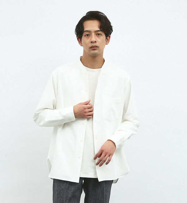 ABAHOUSE「【変形襟】シャンブレーツイル カラーレス シャツ / バンドカラーシャツ」|シャツ・ブラウス|