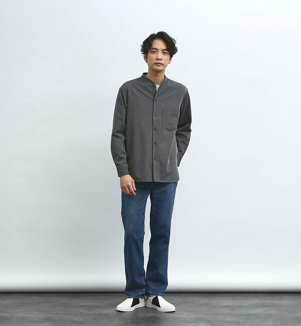 ABAHOUSE「【変形襟】シャンブレーツイル カラーレス シャツ / バンドカラーシャツ」|シャツ・ブラウス|