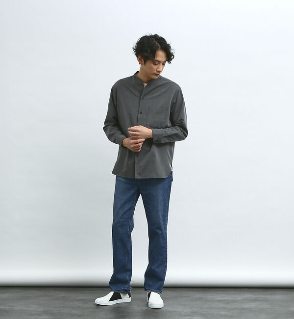 ABAHOUSE「【変形襟】シャンブレーツイル カラーレス シャツ / バンドカラーシャツ」|シャツ・ブラウス|