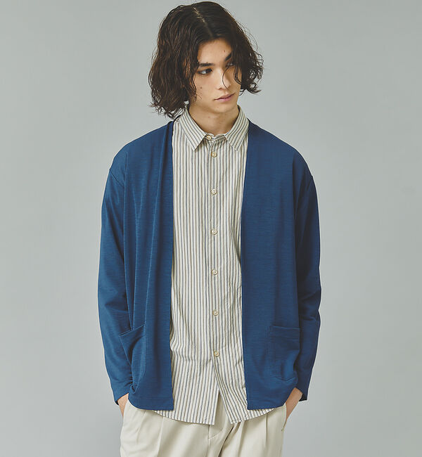 ABAHOUSE「【定番/シアー素材】ストレッチ カノコ ワンボタン カーディガン」|カーディガン|ブルー系その他1