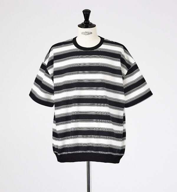 ABAHOUSE「マルチボーダースウェット半袖シャツ / 6分袖/ ユニセックス」|Tシャツ・カットソー|ホワイト