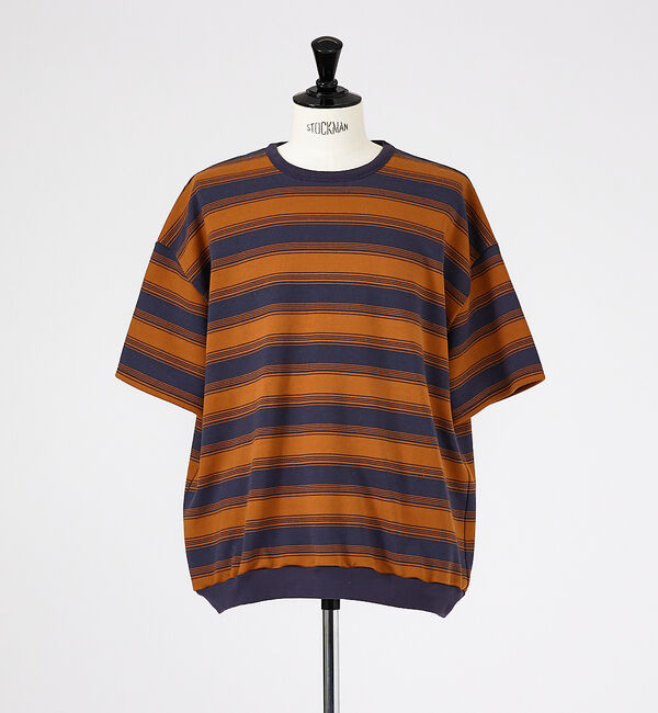 ABAHOUSE「マルチボーダースウェット半袖シャツ / 6分袖/ ユニセックス」|Tシャツ・カットソー|ダークオレンジ