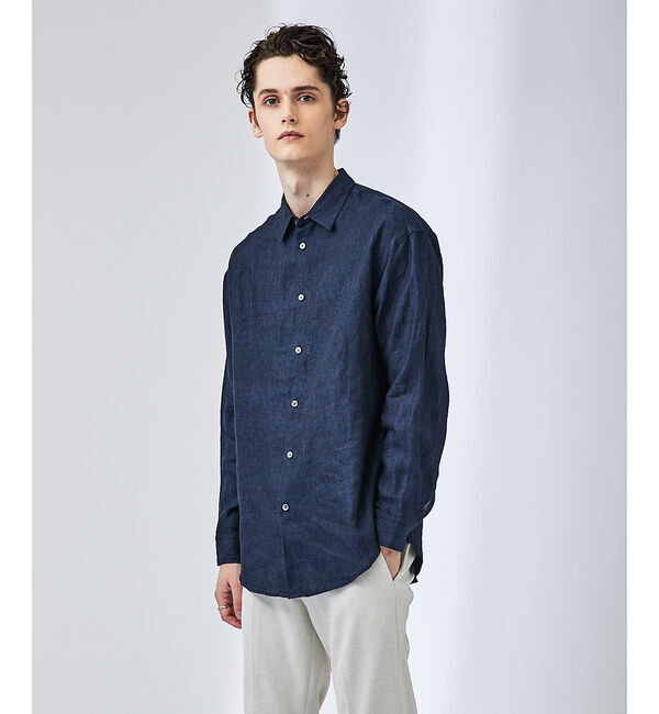 ABAHOUSE「【LUXE Linen Solaro】長袖 リネンシャツ」|シャツ・ブラウス|ダークネイビー