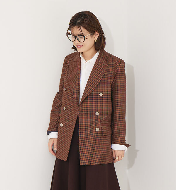 Rouge vif「チェックダブルジャケット」|テーラードジャケット|ブラウン