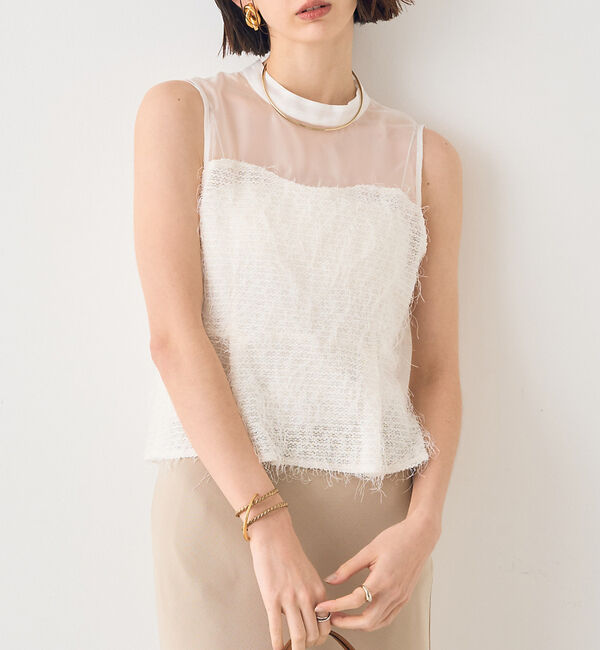 Rouge vif「【一部店舗限定】シアーミックスペプラムブラウス」|シャツ・ブラウス|ホワイト