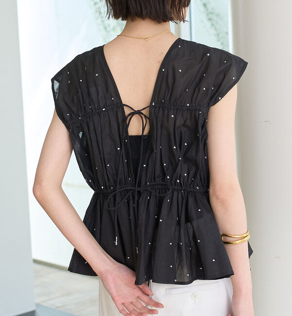 Rouge vif「シルバードット刺繍ペプラムブラウス」|シャツ・ブラウス|ブラック