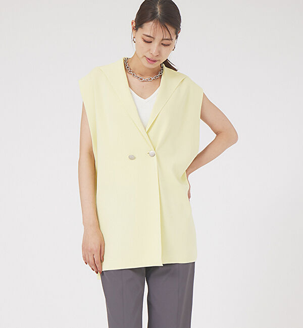 qualite「レーヨンストレッチニットジレ」|ベスト・ジレ|イエロー