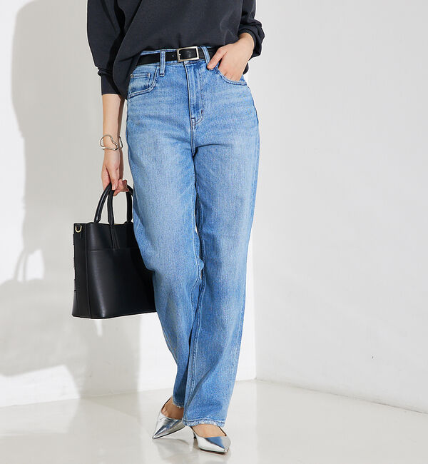 qualite「【Healthy DENIM】Tallow(タロー)ハイライズストレートデニム」|デニム|ライトブルー