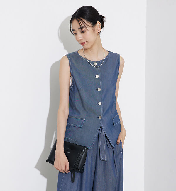 qualite「テンセルデニムノースリーブ」|キャミソール|ブルー