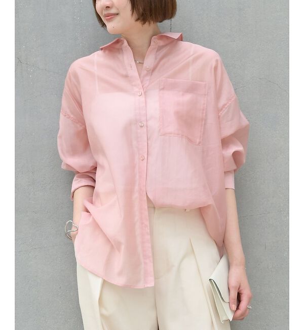 qualite「【大人シアーシャツ】バックスリットシアーシャツ【予約】」|シャツ・ブラウス|スモークピンク