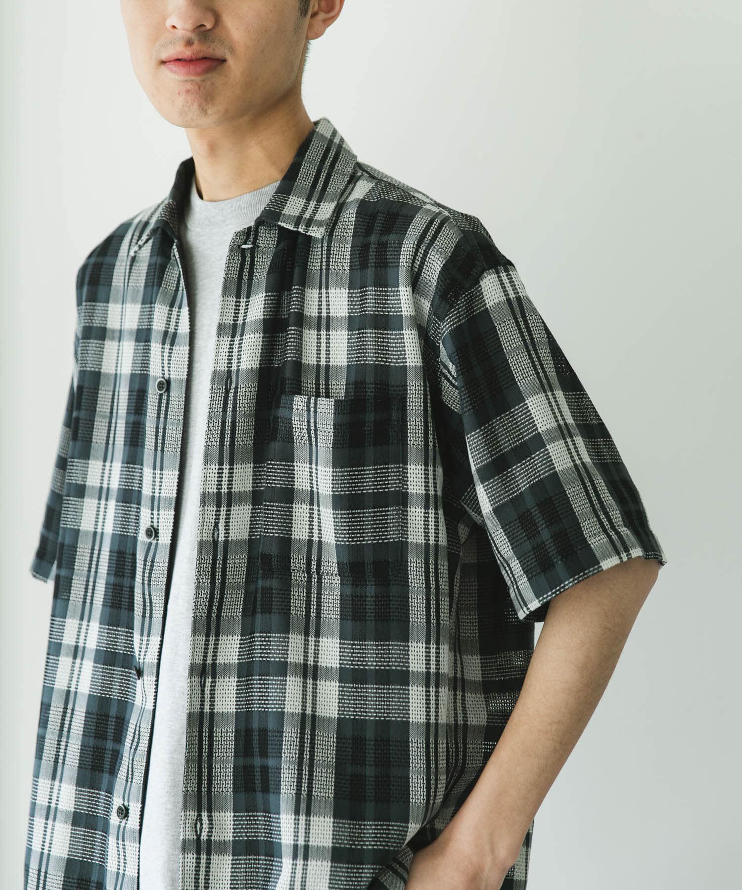 URBAN RESEARCH DOORS「カラミ織ショートスリーブチェックシャツ」|シャツ・ブラウス|