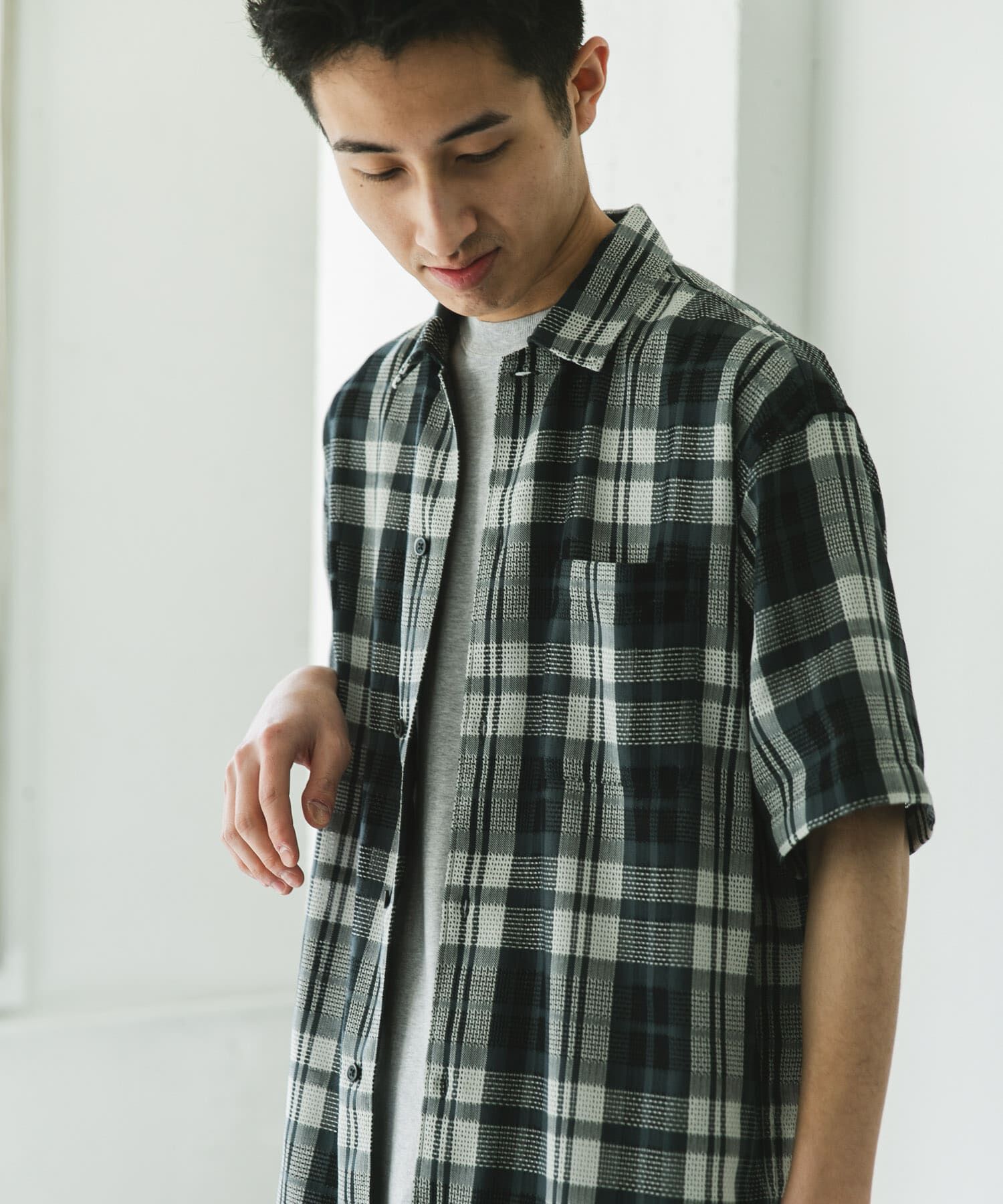 URBAN RESEARCH DOORS「カラミ織ショートスリーブチェックシャツ」|シャツ・ブラウス|