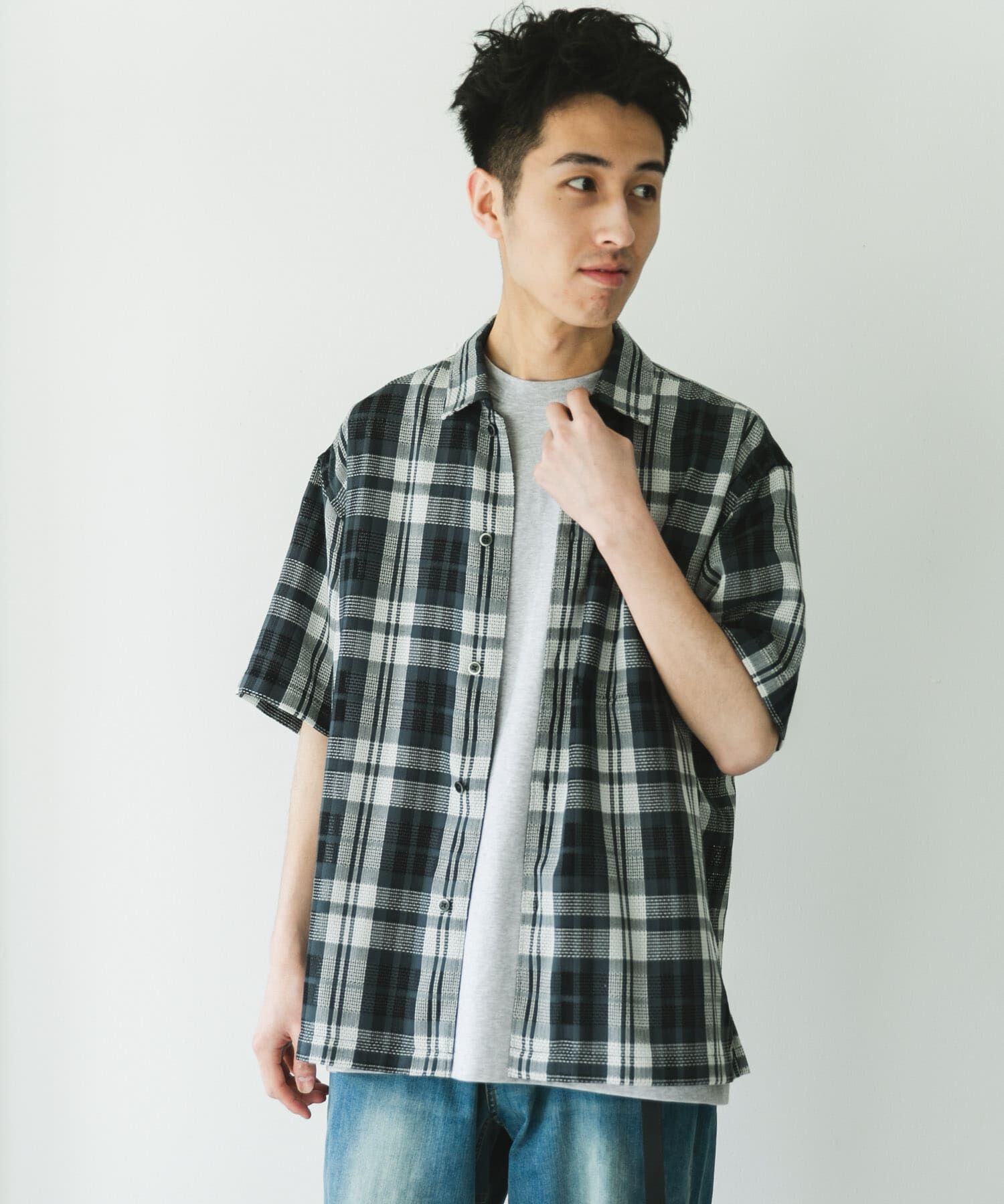 URBAN RESEARCH DOORS「カラミ織ショートスリーブチェックシャツ」|シャツ・ブラウス|