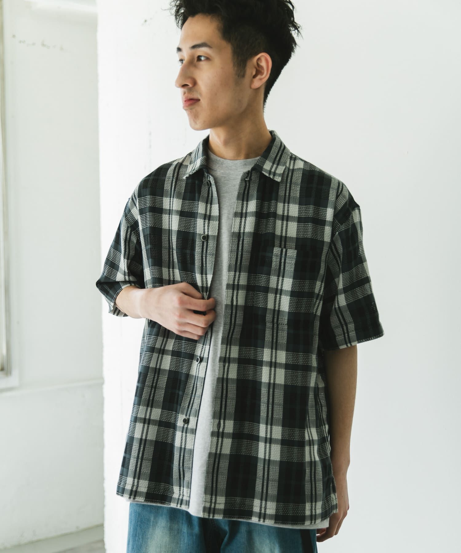 URBAN RESEARCH DOORS「カラミ織ショートスリーブチェックシャツ」|シャツ・ブラウス|