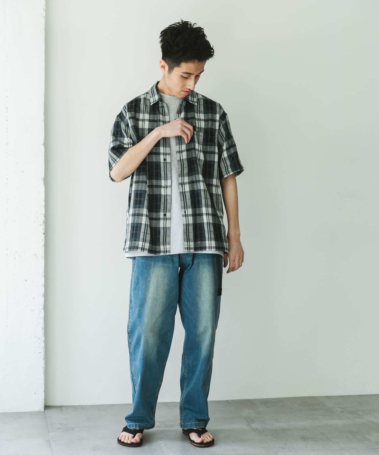 URBAN RESEARCH DOORS「カラミ織ショートスリーブチェックシャツ」|シャツ・ブラウス|