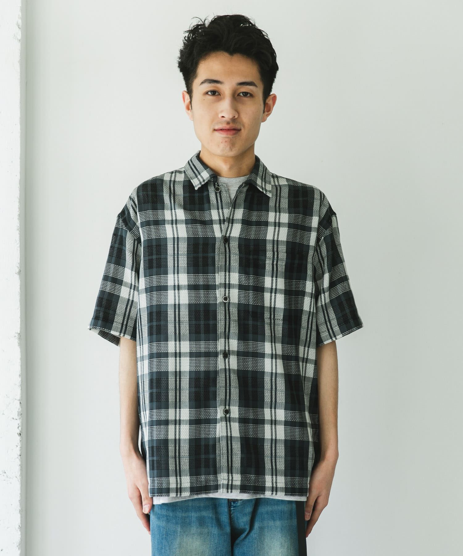 URBAN RESEARCH DOORS「カラミ織ショートスリーブチェックシャツ」|シャツ・ブラウス|