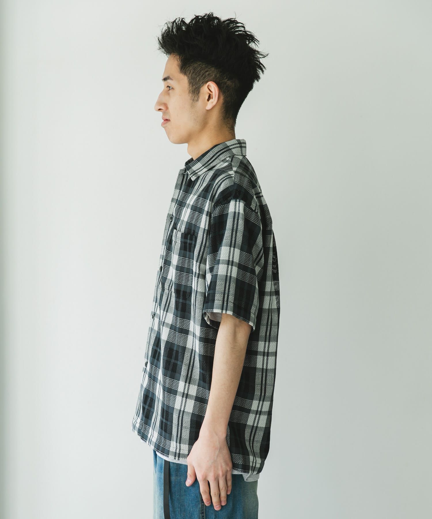 URBAN RESEARCH DOORS「カラミ織ショートスリーブチェックシャツ」|シャツ・ブラウス|