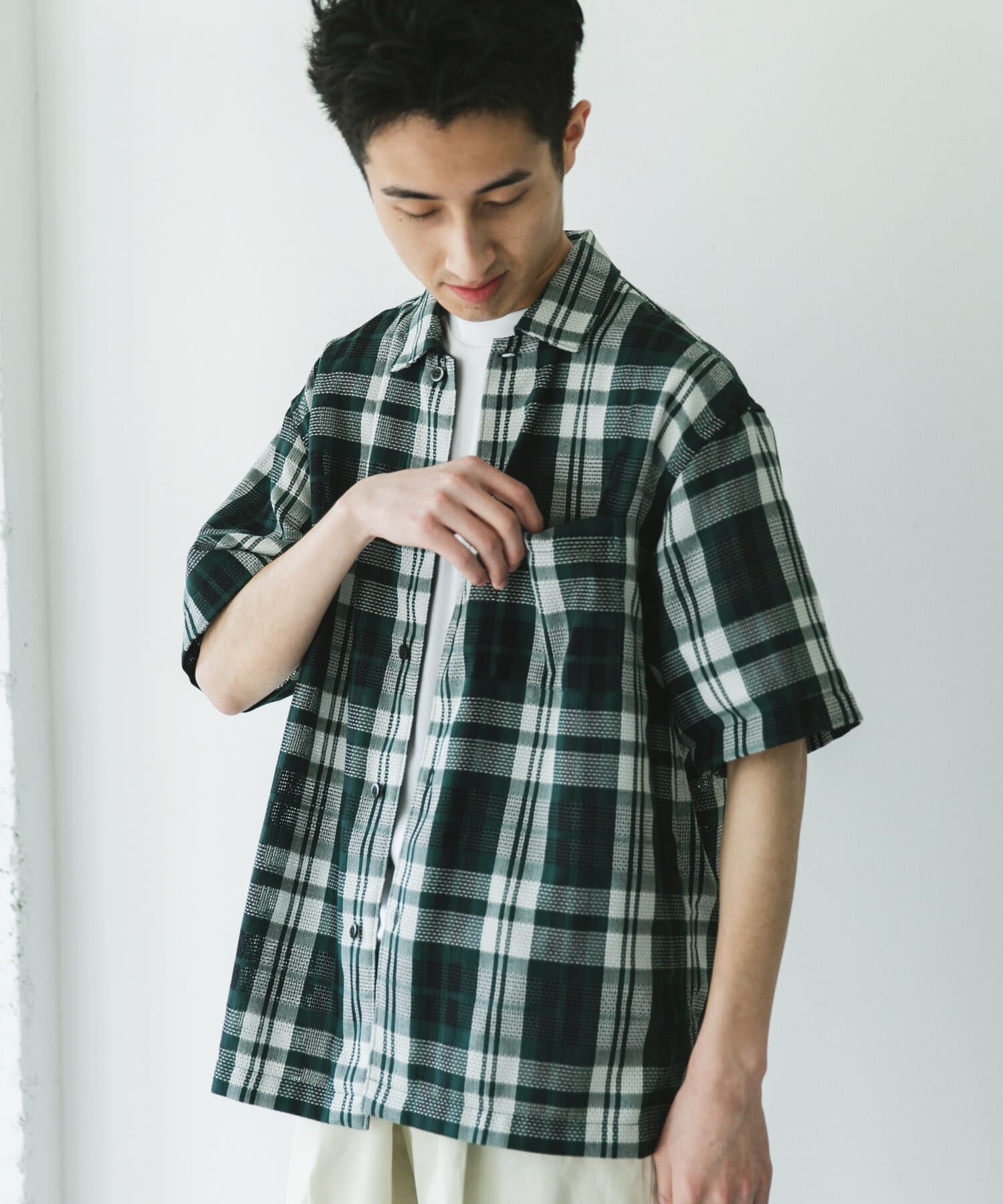 URBAN RESEARCH DOORS「カラミ織ショートスリーブチェックシャツ」|シャツ・ブラウス|