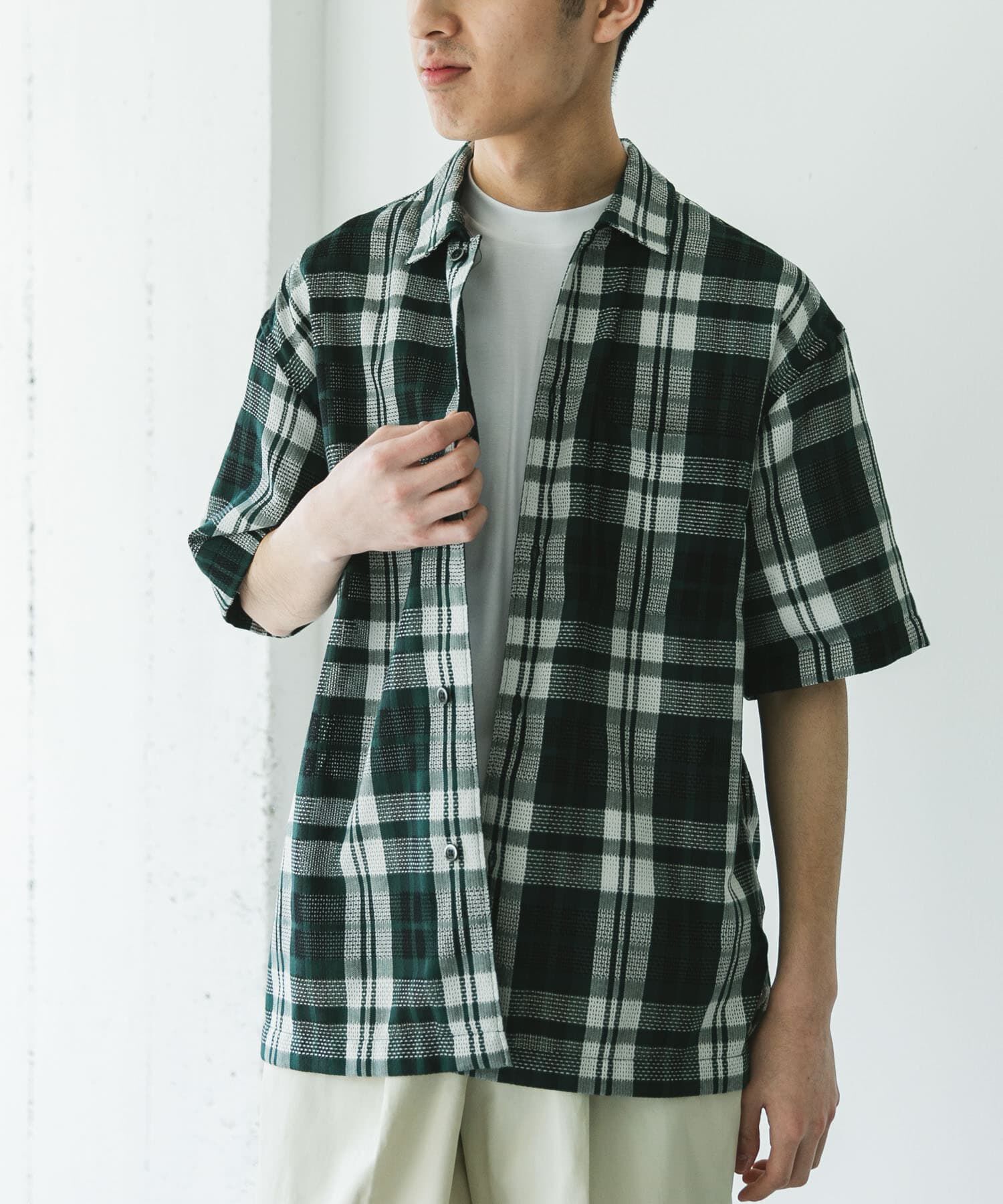 URBAN RESEARCH DOORS「カラミ織ショートスリーブチェックシャツ」|シャツ・ブラウス|