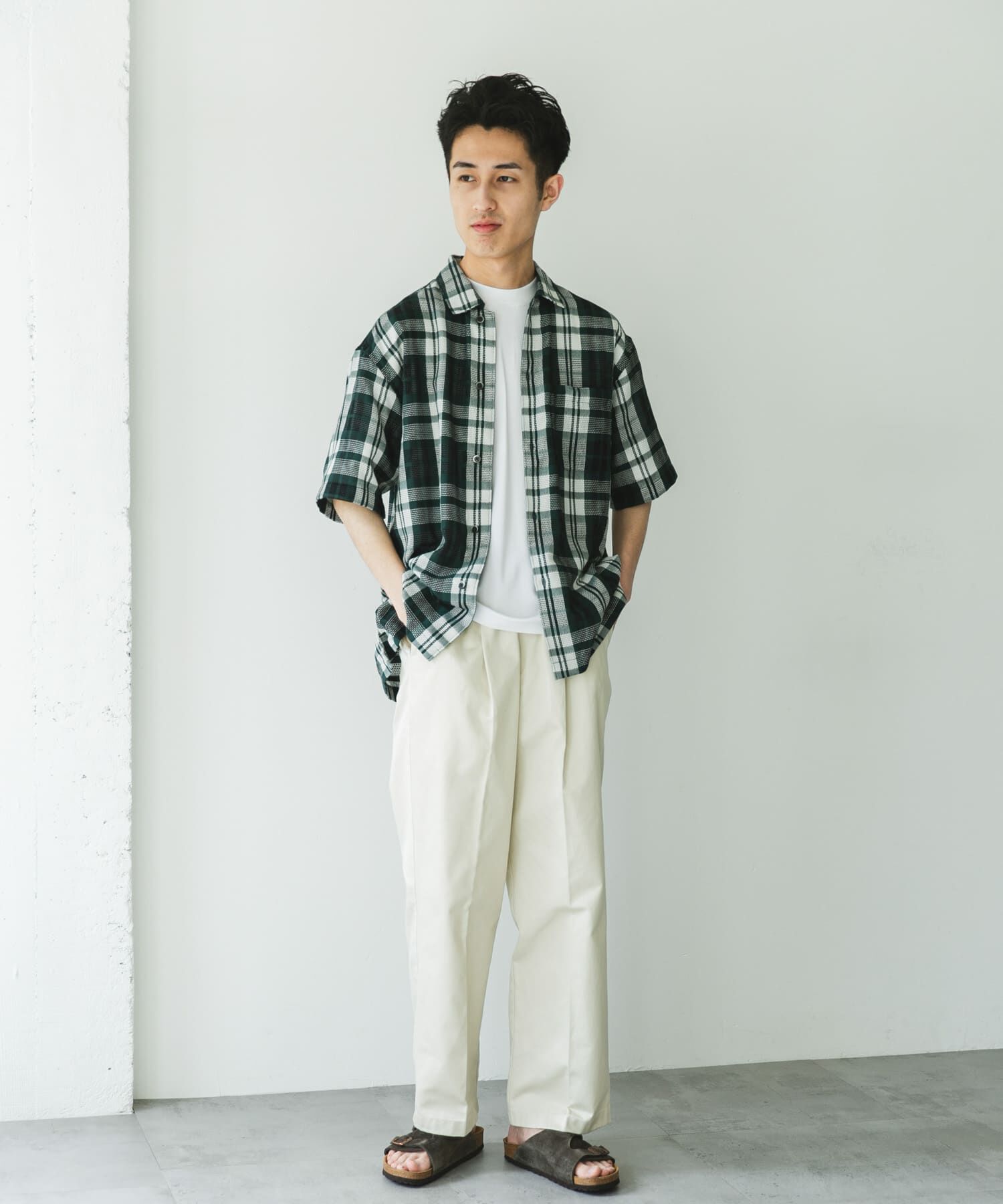 URBAN RESEARCH DOORS「カラミ織ショートスリーブチェックシャツ」|シャツ・ブラウス|