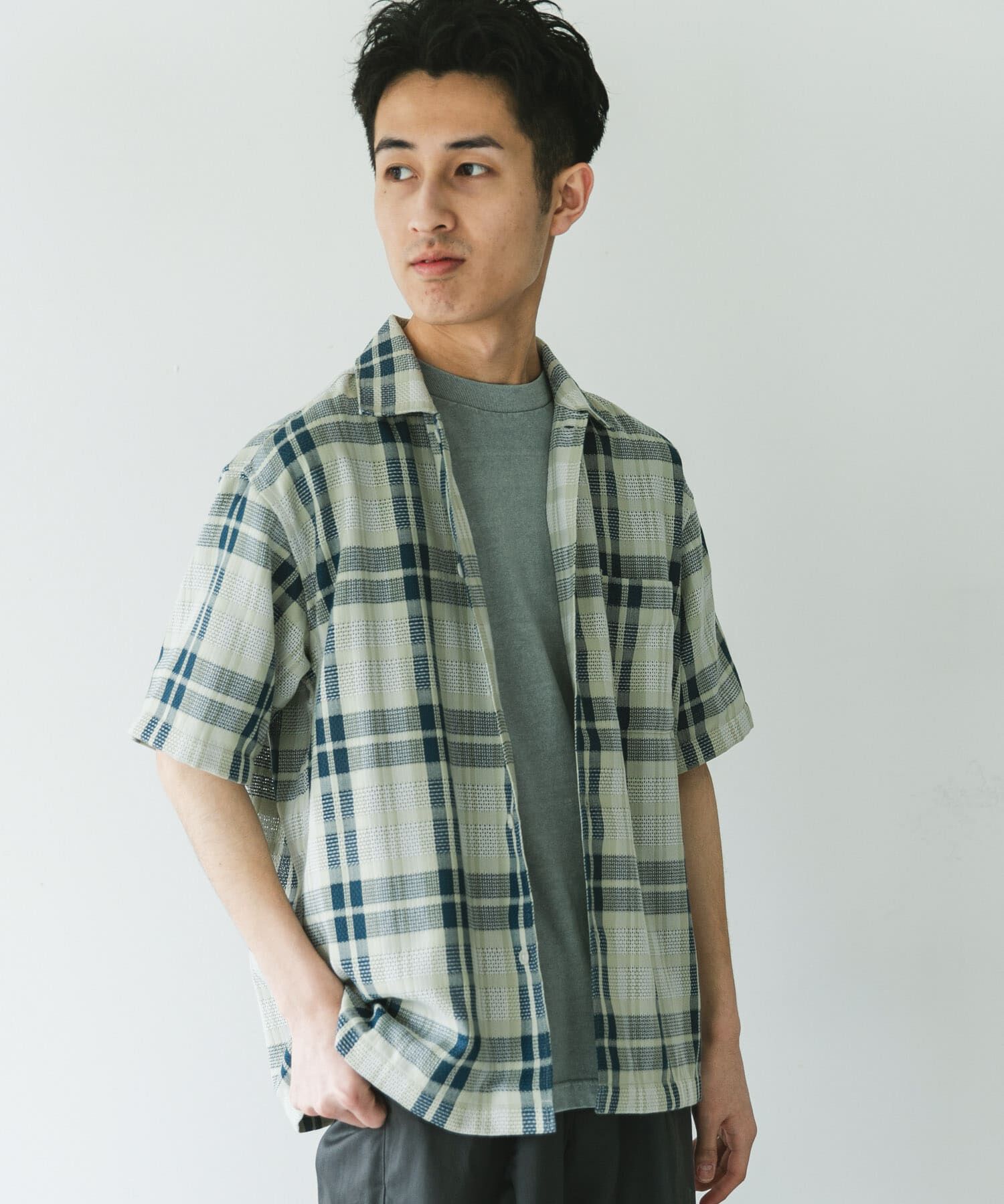 URBAN RESEARCH DOORS「カラミ織ショートスリーブチェックシャツ」|シャツ・ブラウス|