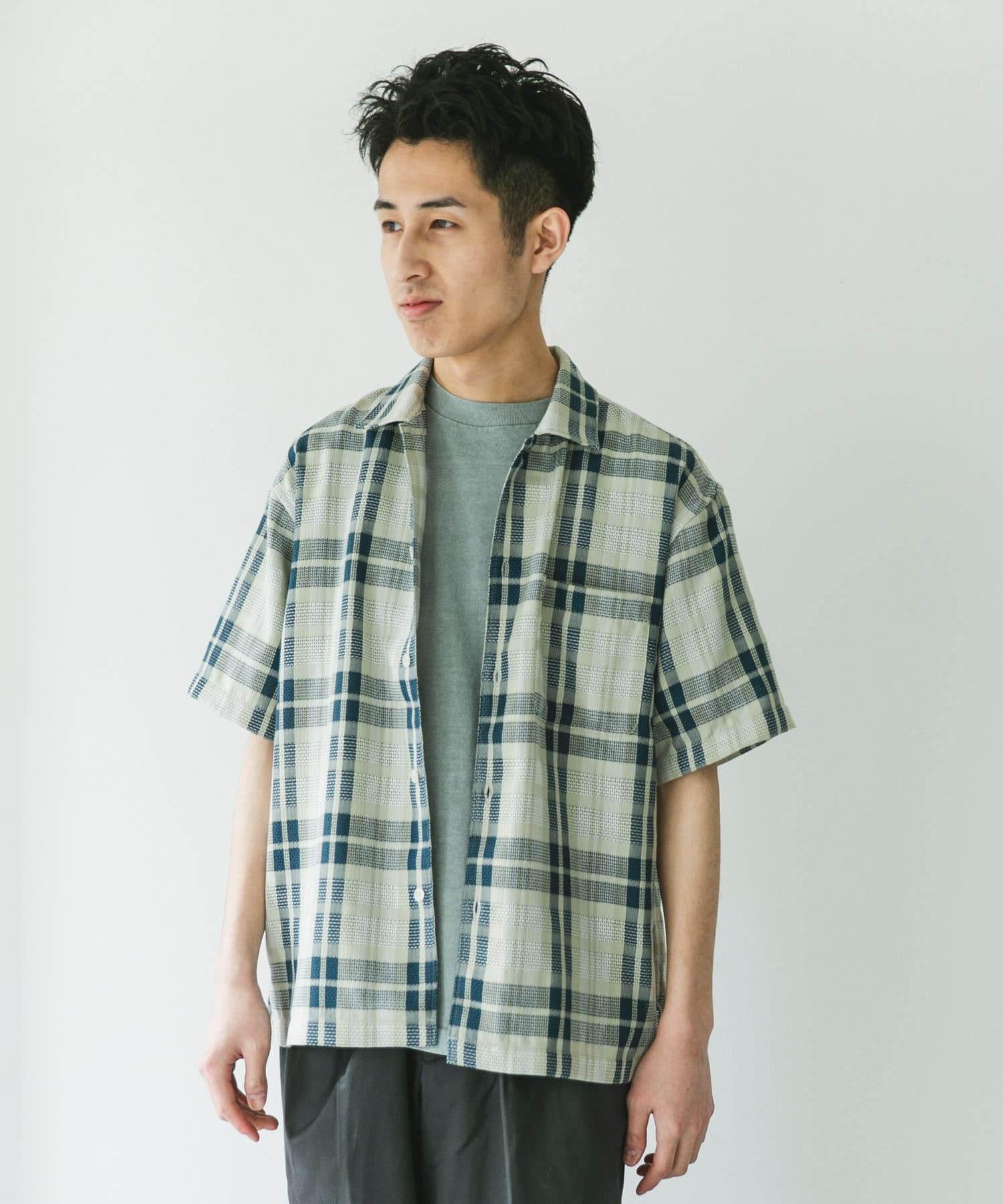 URBAN RESEARCH DOORS「カラミ織ショートスリーブチェックシャツ」|シャツ・ブラウス|
