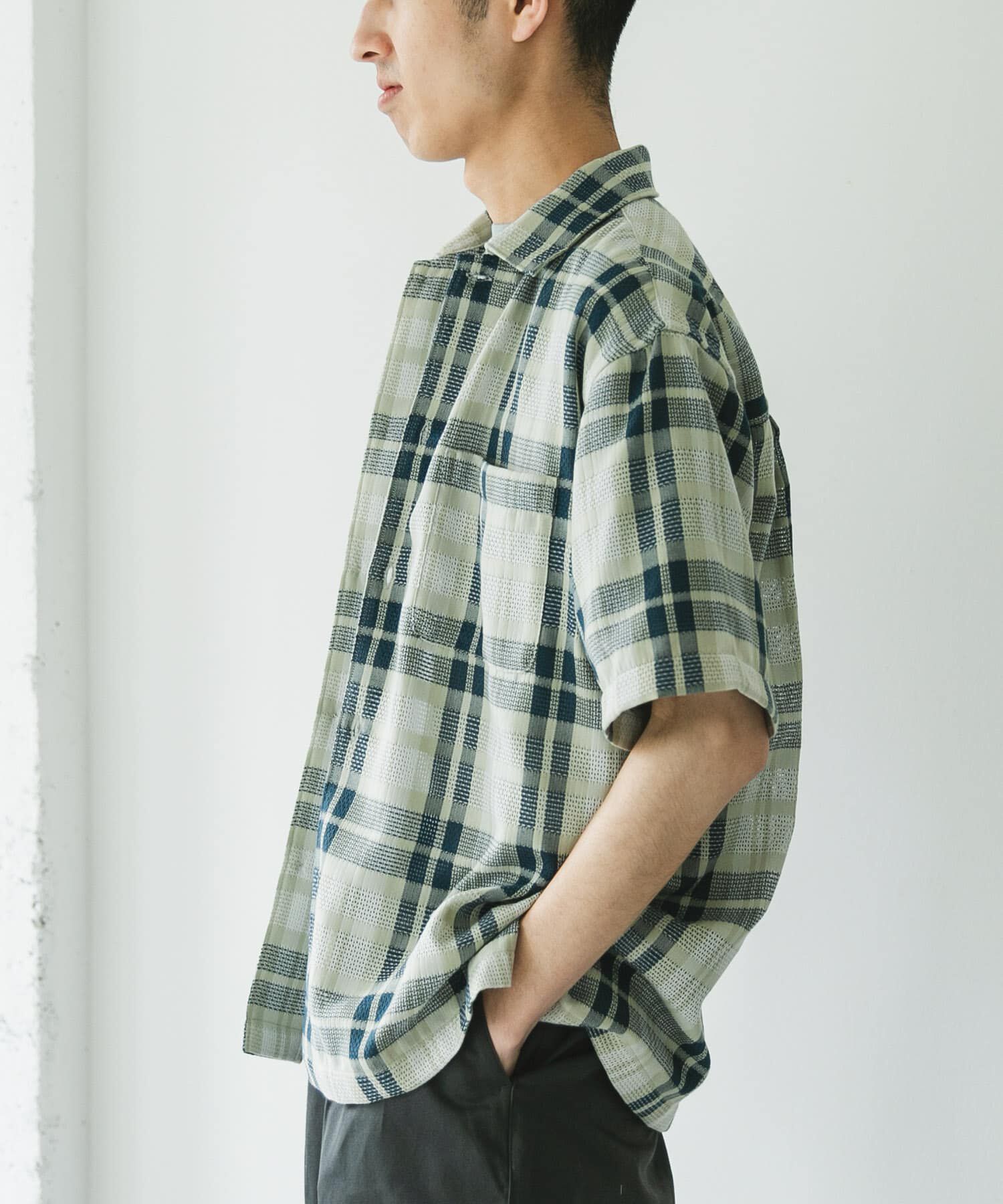 URBAN RESEARCH DOORS「カラミ織ショートスリーブチェックシャツ」|シャツ・ブラウス|
