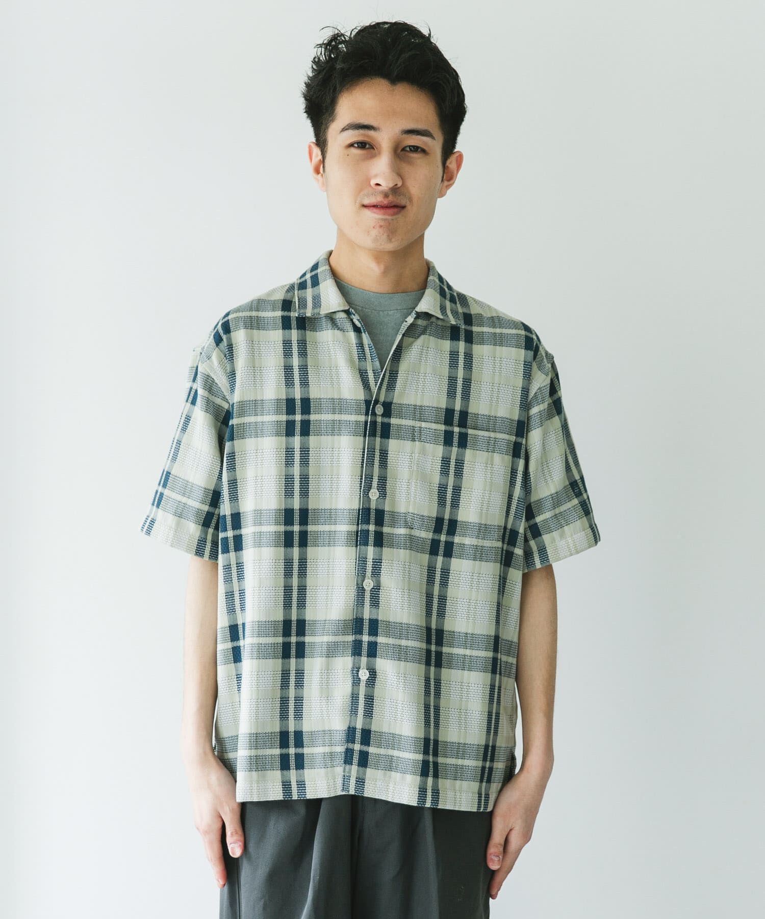 URBAN RESEARCH DOORS「カラミ織ショートスリーブチェックシャツ」|シャツ・ブラウス|
