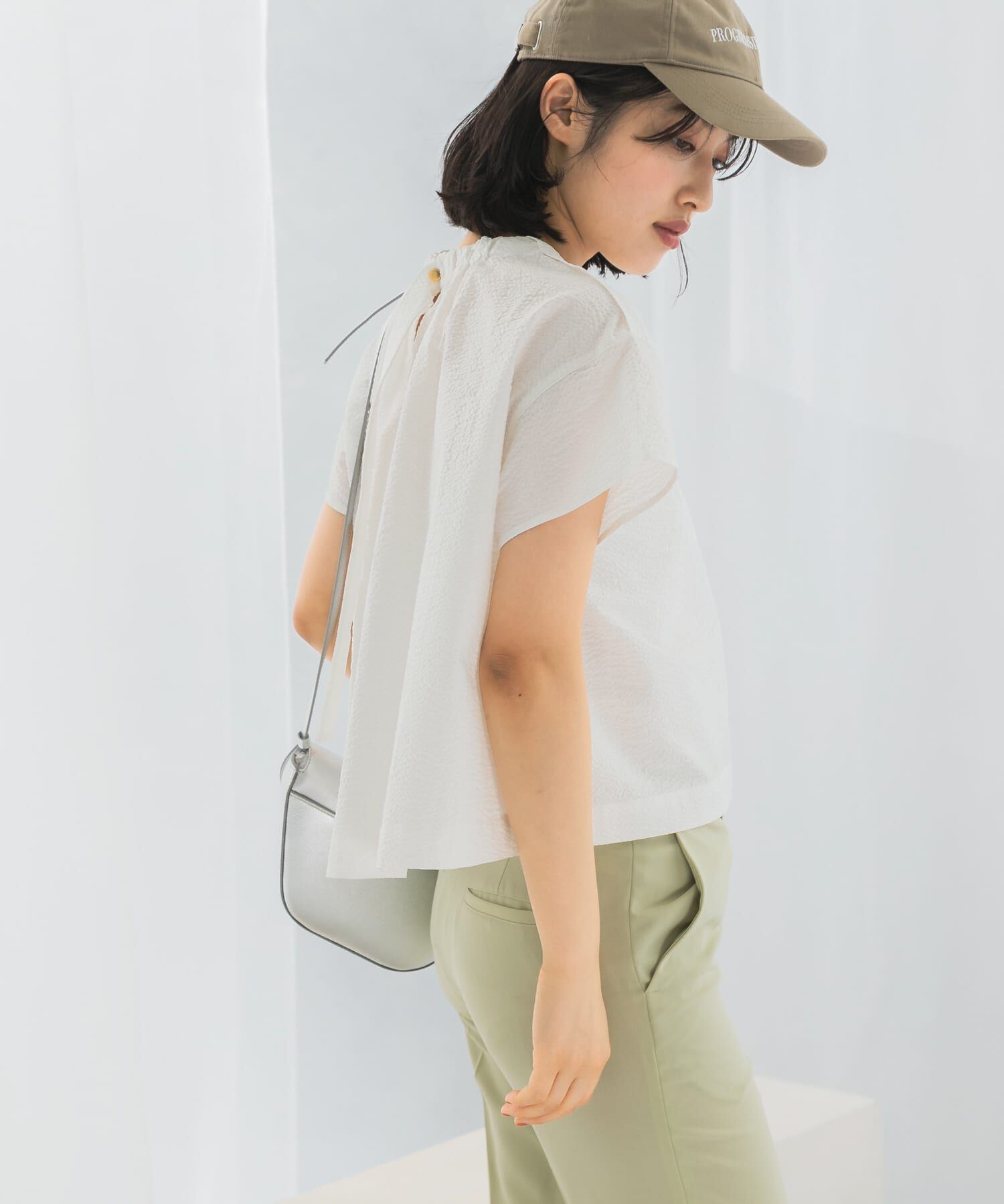 URBAN RESEARCH ROSSO「シアサッカーショートギャザーブラウス」|シャツ・ブラウス|