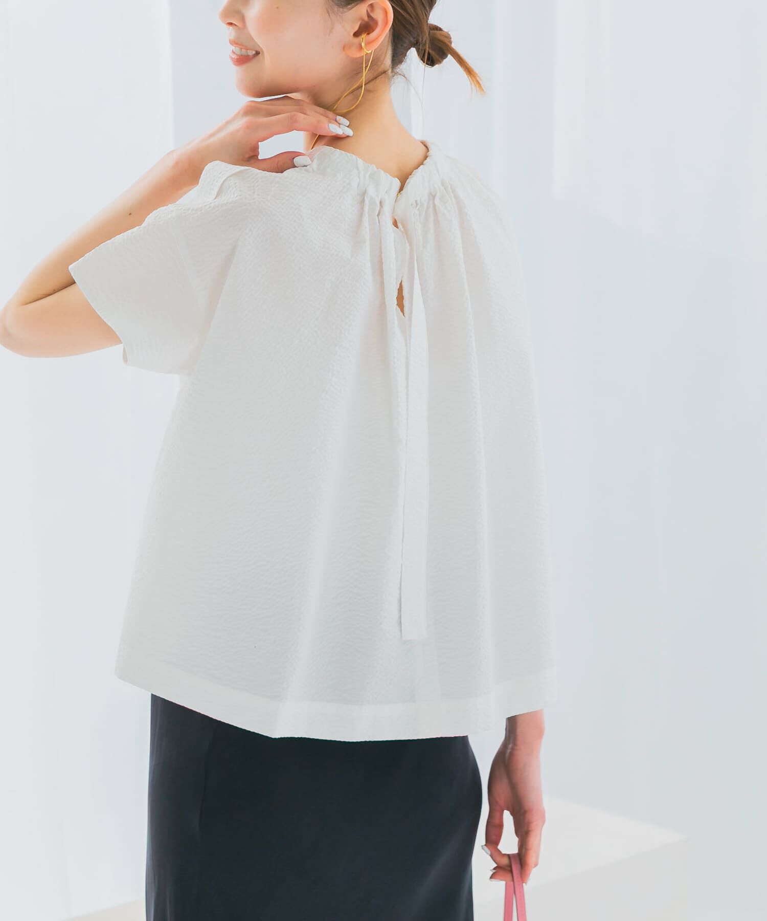 URBAN RESEARCH ROSSO「シアサッカーショートギャザーブラウス」|シャツ・ブラウス|