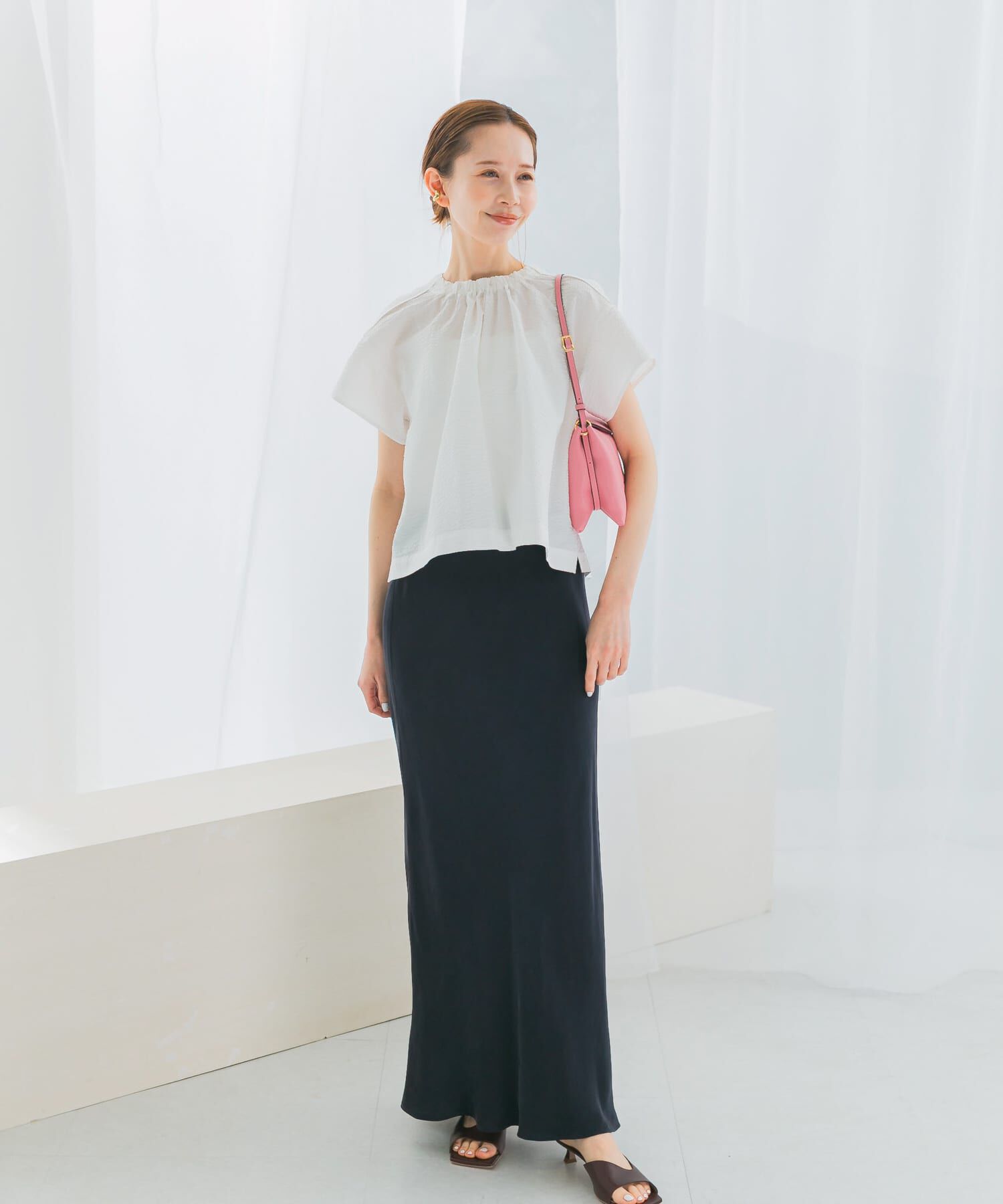 URBAN RESEARCH ROSSO「シアサッカーショートギャザーブラウス」|シャツ・ブラウス|