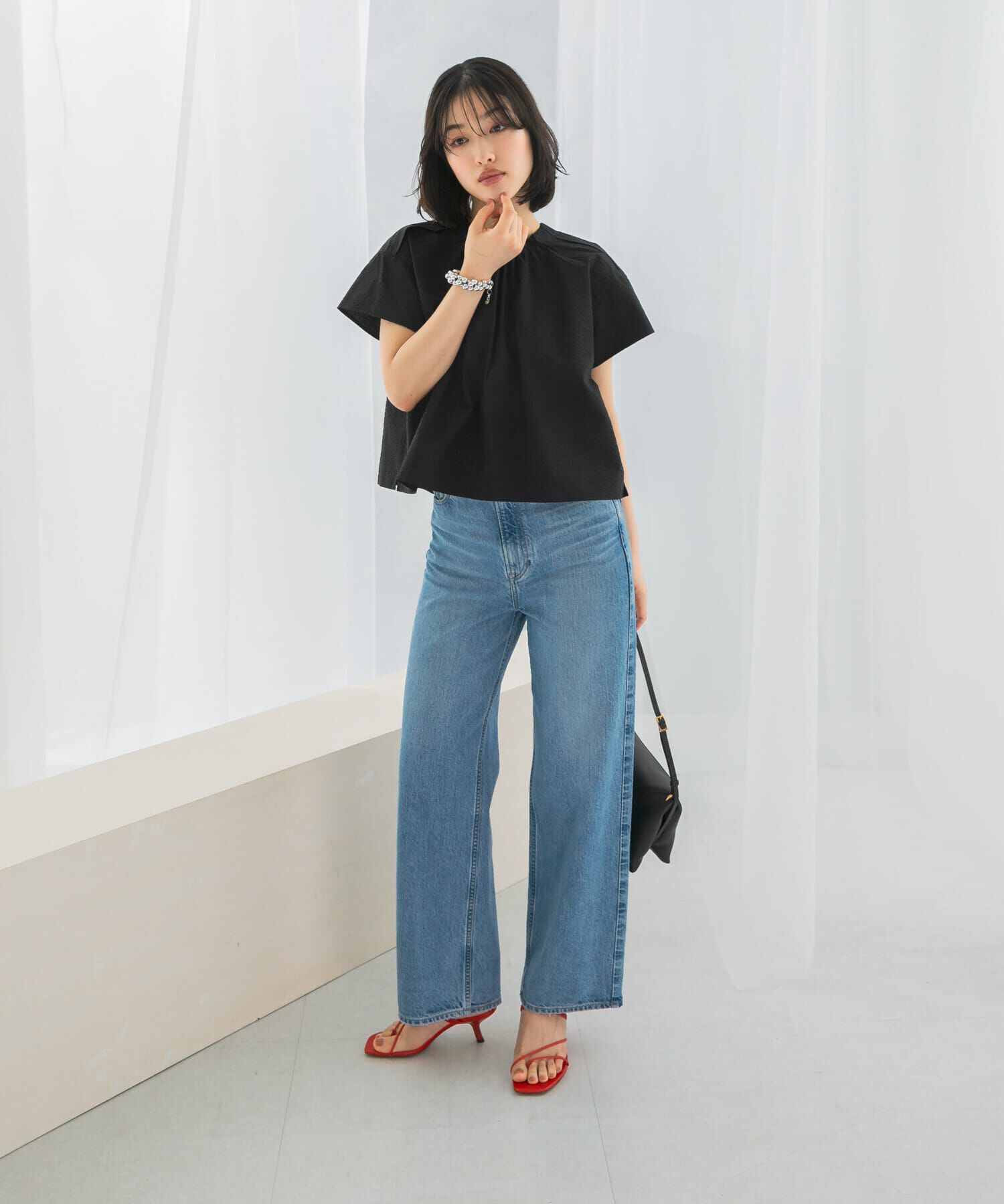 URBAN RESEARCH ROSSO「シアサッカーショートギャザーブラウス」|シャツ・ブラウス|