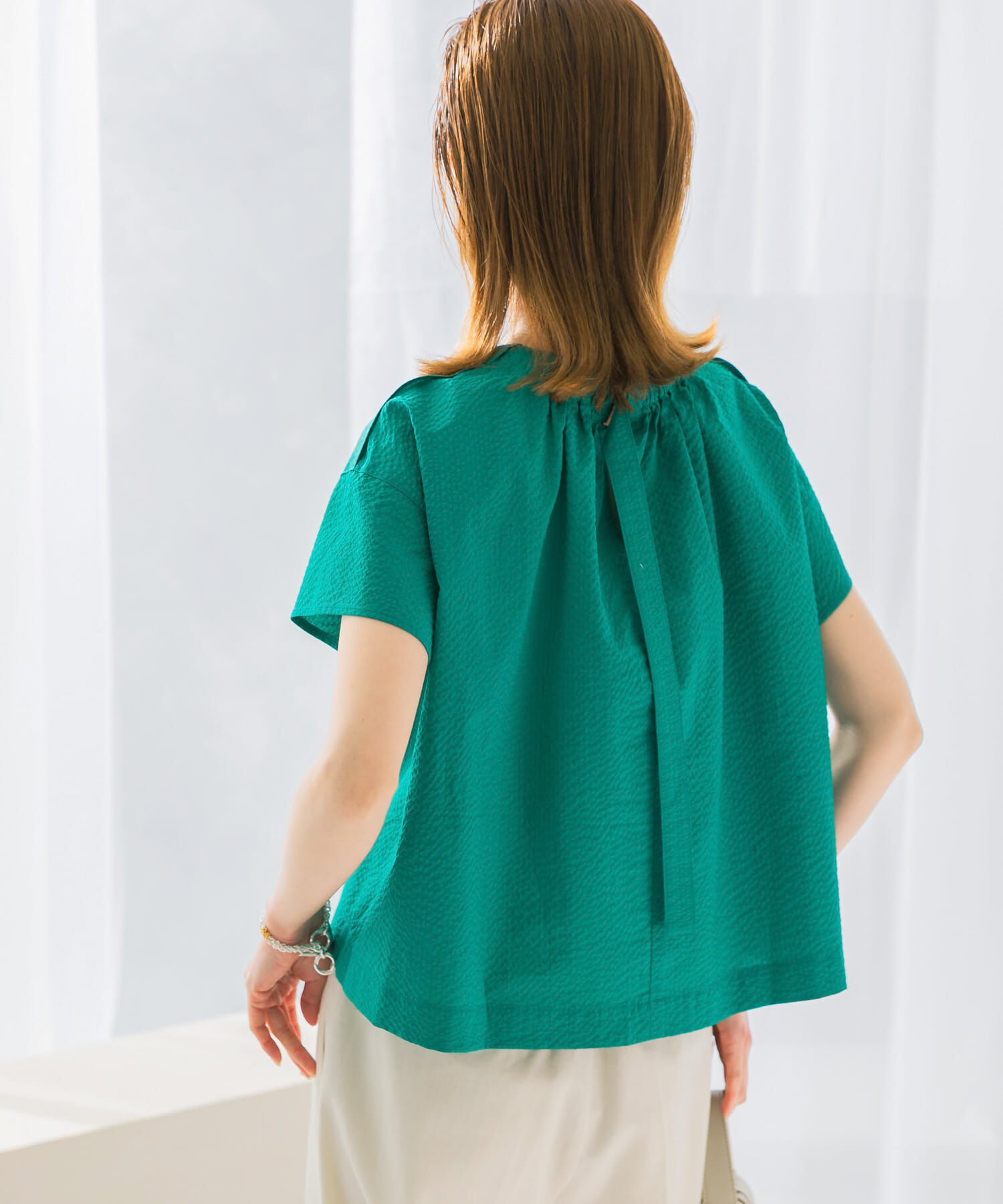 URBAN RESEARCH ROSSO「シアサッカーショートギャザーブラウス」|シャツ・ブラウス|