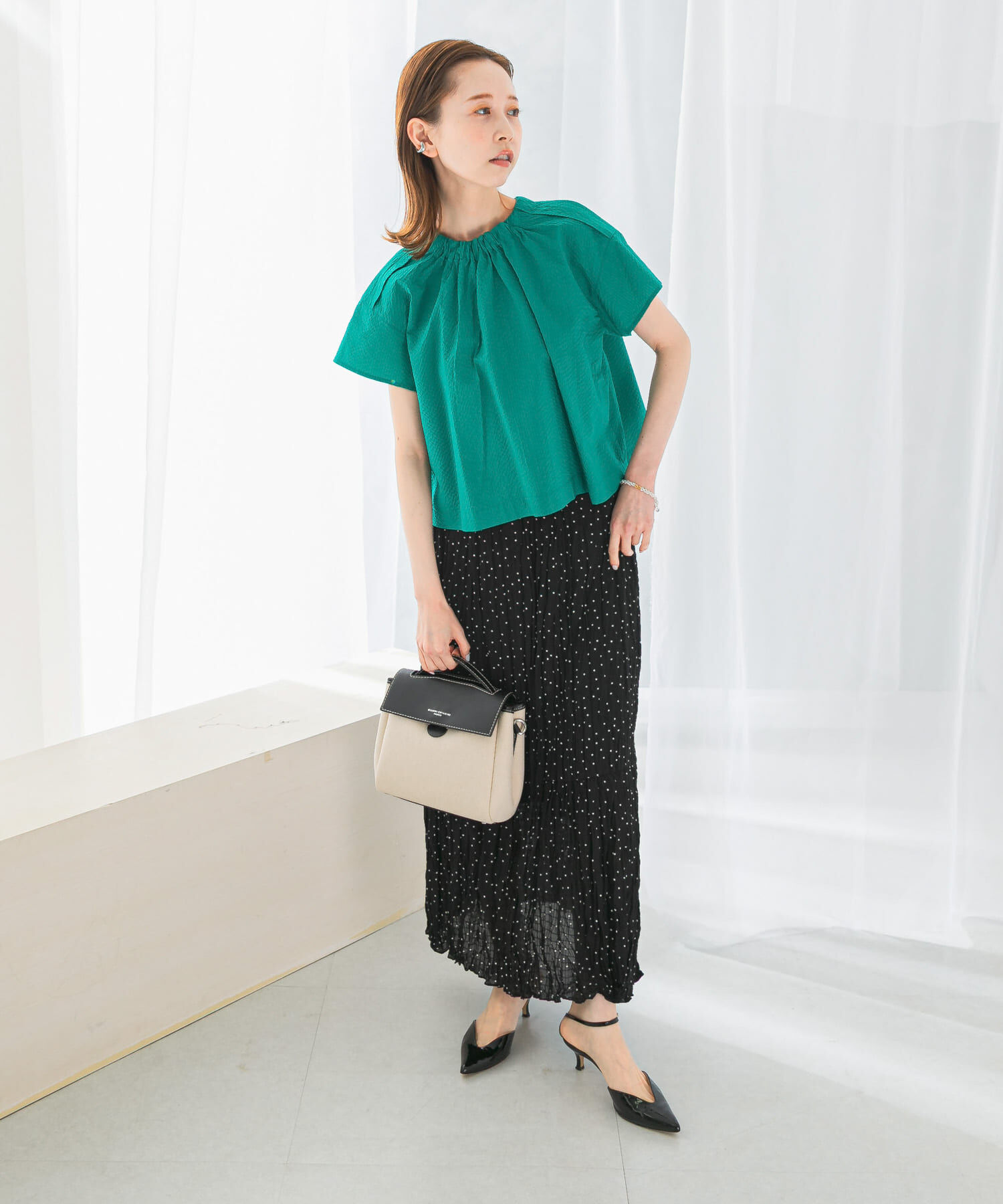 URBAN RESEARCH ROSSO「シアサッカーショートギャザーブラウス」|シャツ・ブラウス|