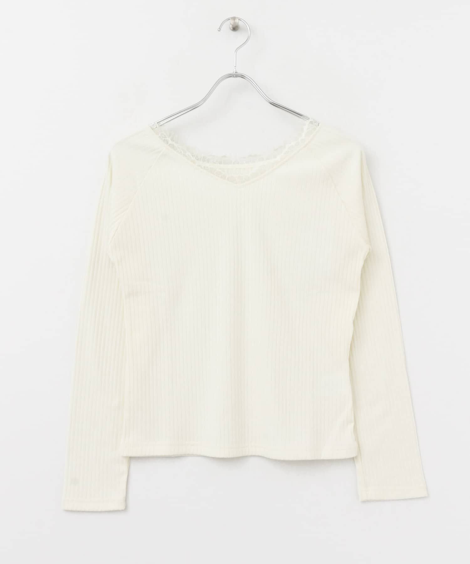  「レース付き裏起毛テレコトップス&there4;」|Tシャツ・カットソー|