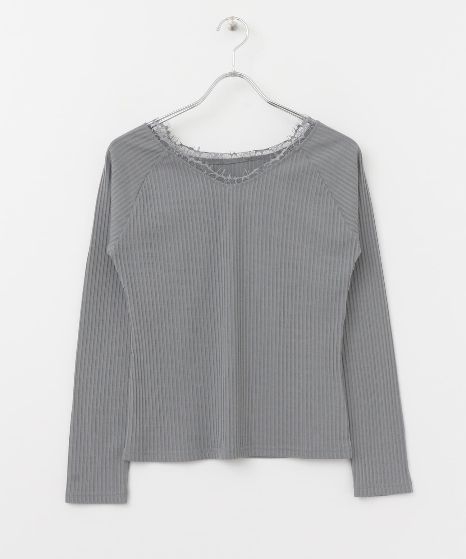  「レース付き裏起毛テレコトップス&there4;」|Tシャツ・カットソー|