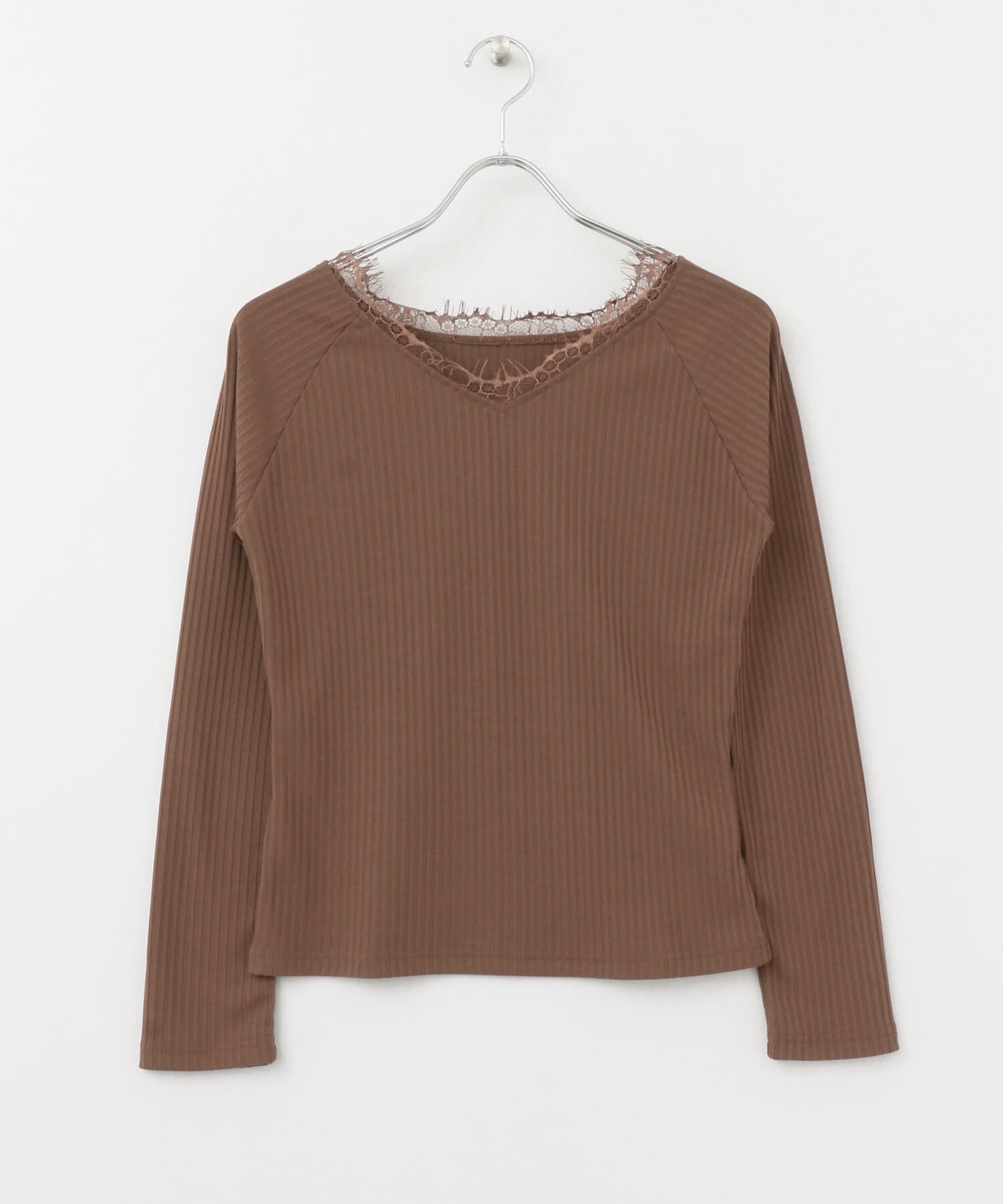  「レース付き裏起毛テレコトップス&there4;」|Tシャツ・カットソー|