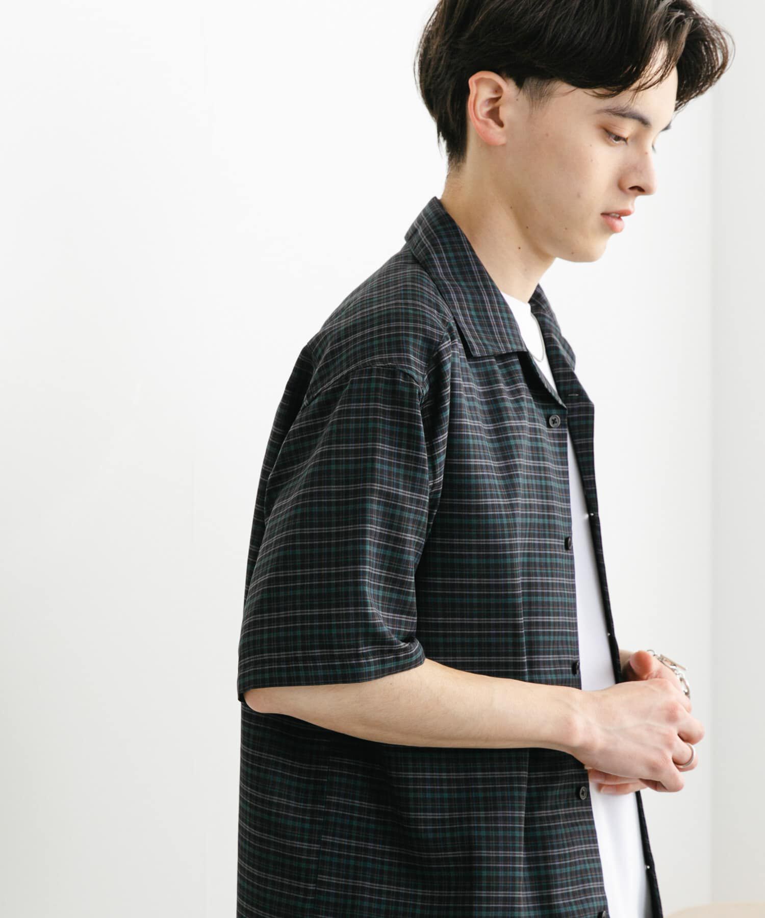 SENSE OF PLACE by URBAN RESEARCH「チェックオープンカラーショートスリーブシャツ」|シャツ・ブラウス|ブラック