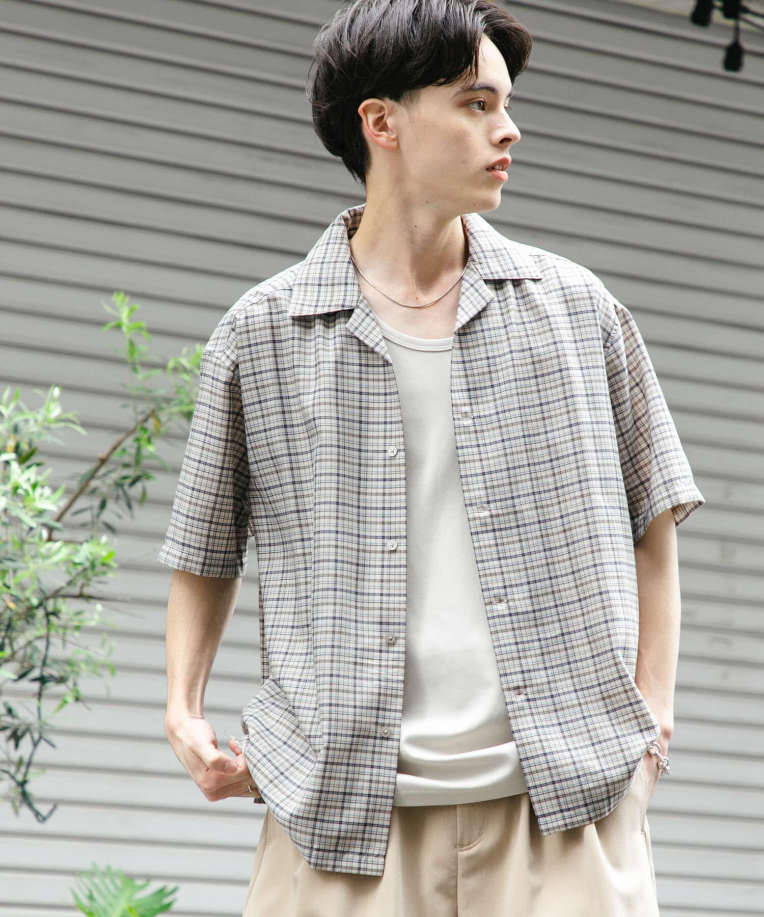 SENSE OF PLACE by URBAN RESEARCH「チェックオープンカラーショートスリーブシャツ」|シャツ・ブラウス|ベージュ