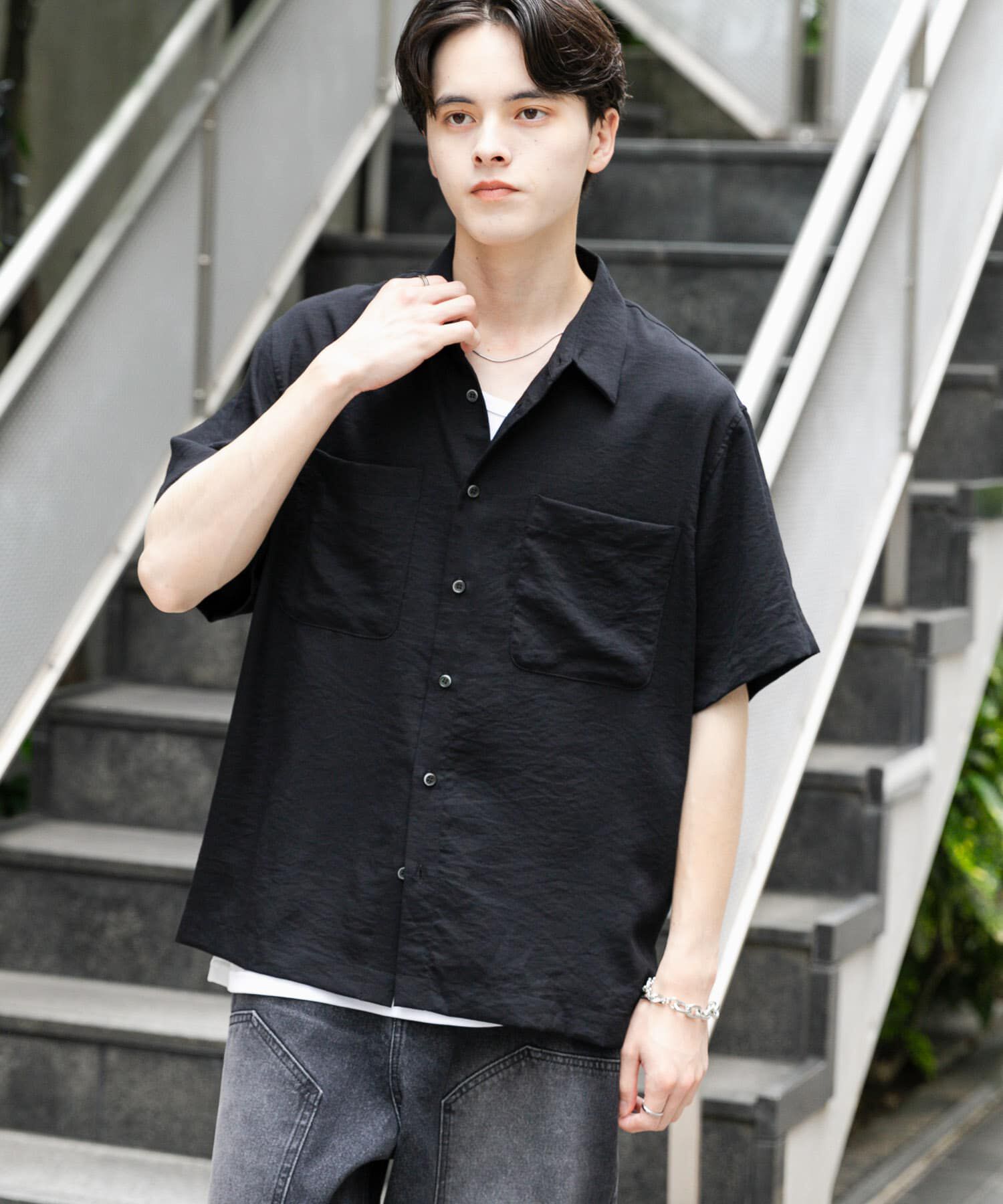 SENSE OF PLACE by URBAN RESEARCH「ソフトツイルWPKレギュラーカラーショートスリーブシャツ」|シャツ・ブラウス|ブラック