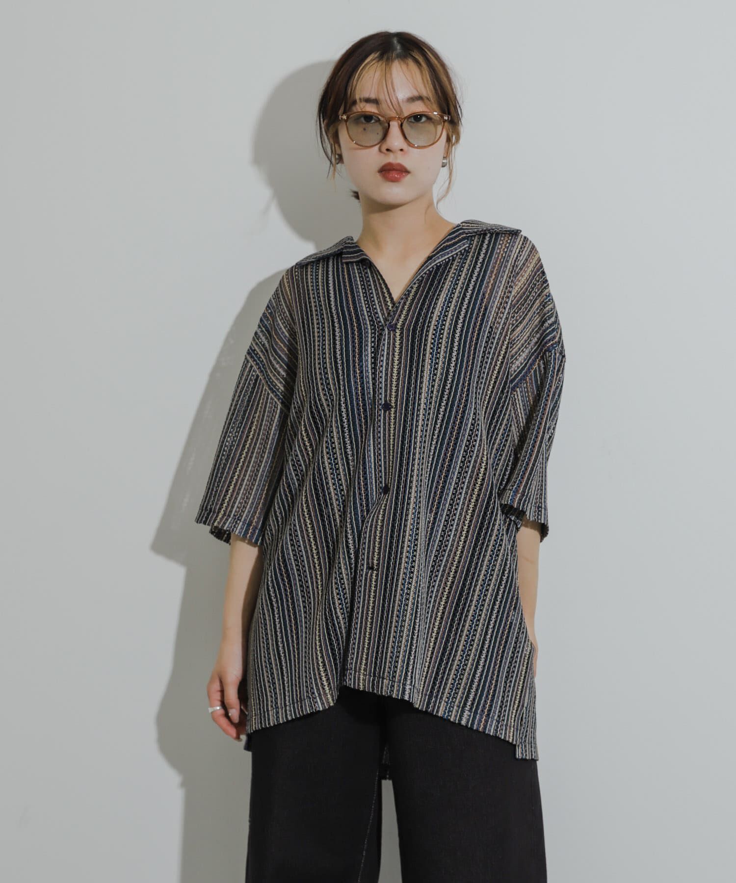 SENSE OF PLACE by URBAN RESEARCH「『ユニセックス』『洗濯可』アソートレースオープンカラーシャツ(5分袖)」|シャツ・ブラウス|