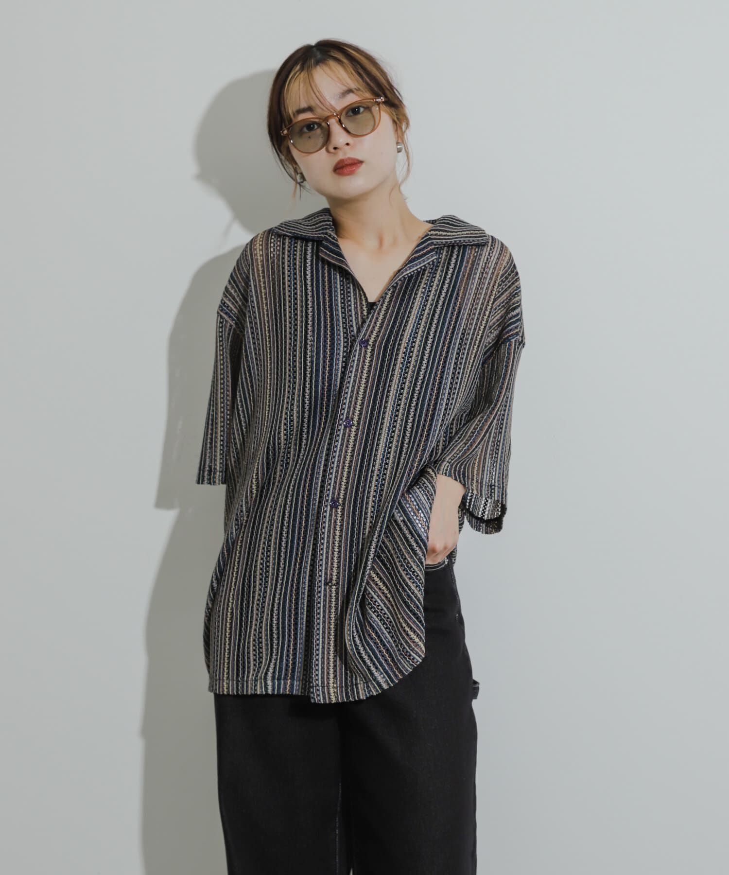 SENSE OF PLACE by URBAN RESEARCH「『ユニセックス』『洗濯可』アソートレースオープンカラーシャツ(5分袖)」|シャツ・ブラウス|