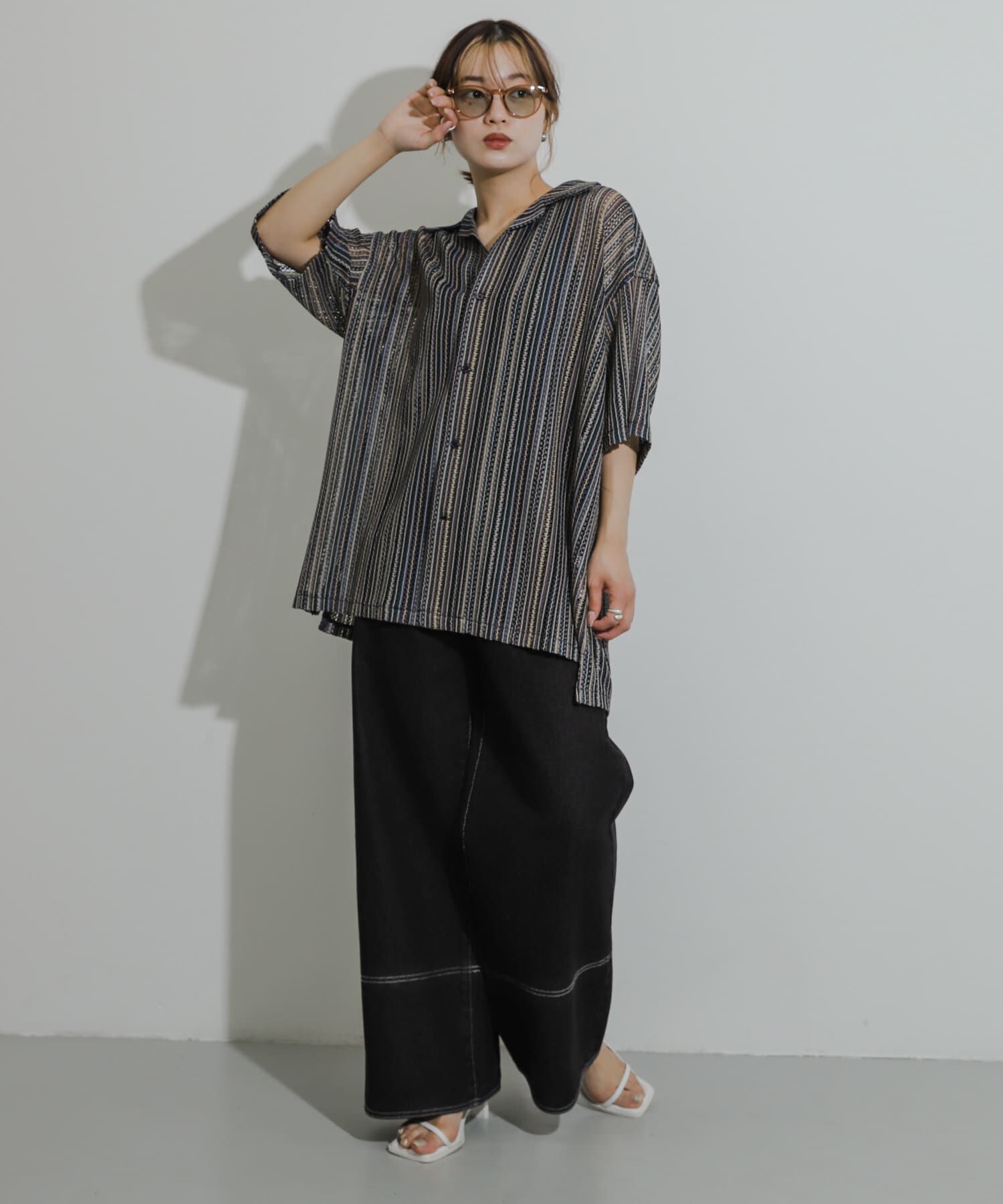 SENSE OF PLACE by URBAN RESEARCH「『ユニセックス』『洗濯可』アソートレースオープンカラーシャツ(5分袖)」|シャツ・ブラウス|